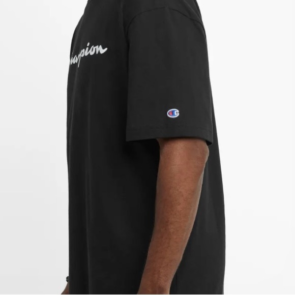 NWOT Champion Classic Black Cotton Blend T-Shirt With Script Logo Size XL - Picture 9 of 10